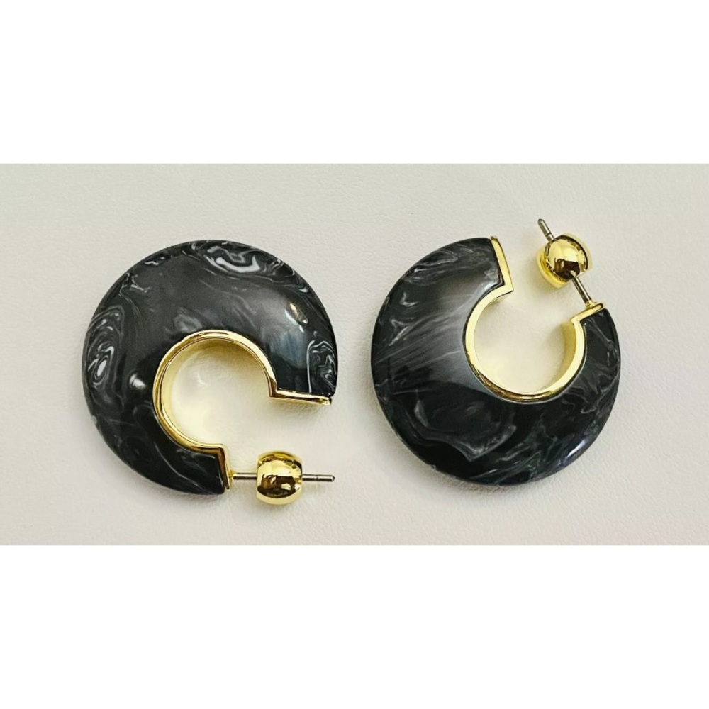 Gorjana Paseo 18K Gold Plated Black Marble Arc Hoops Earrings